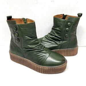 MIZ MOOZ LEATHER BOOTS PLATFORM SIDE ZIPPER FOREST GREEN 37EU / 7US NEW # Z-56